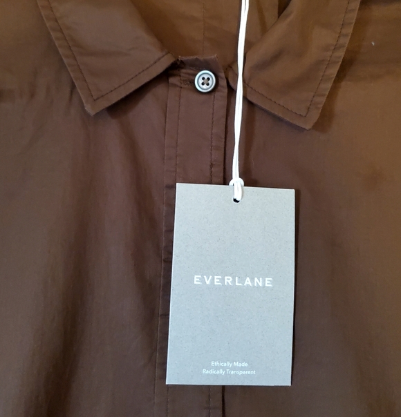 New Everlane Cotton PJ Top Chestnut Buttonup Shirt Size Small NWT - Picture 7 of 13